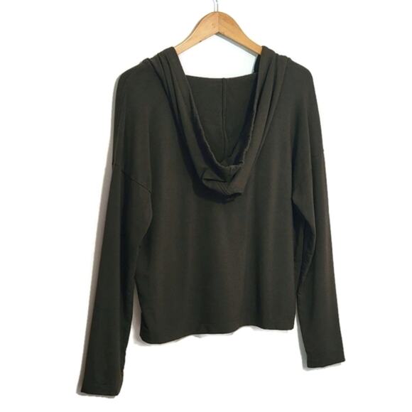 Banana Republic Army Green V Neck Terry Hoodie Pullover Sweatshirt Casual L - Picture 7 of 10